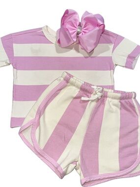 Grayson Mini Ivory & Lavender Bold Stripe Short Set Toddler Girls Size 2T